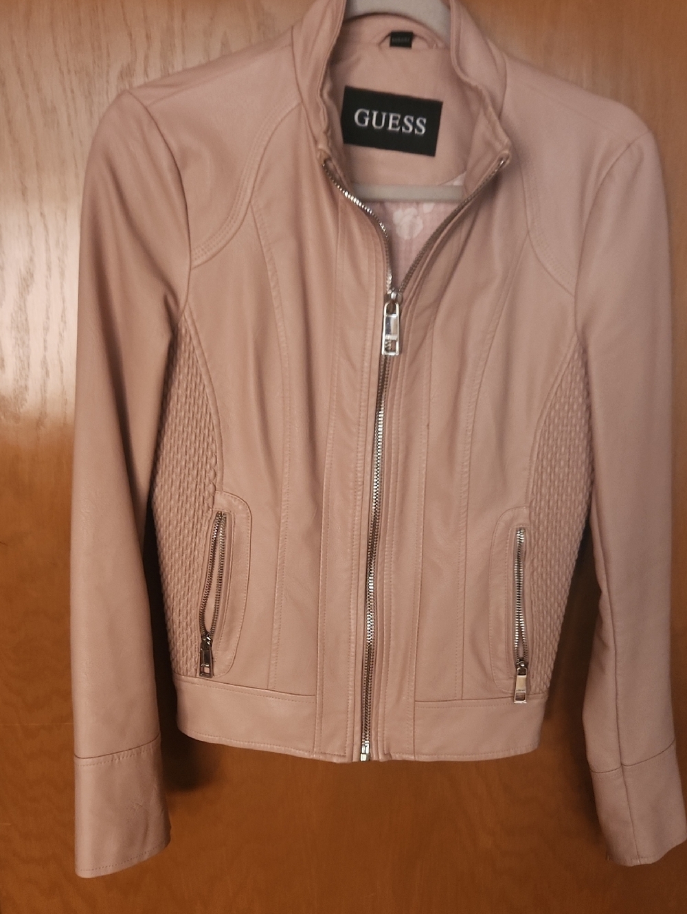 GUESS Blush Pink Faux Leather Moto Jacket